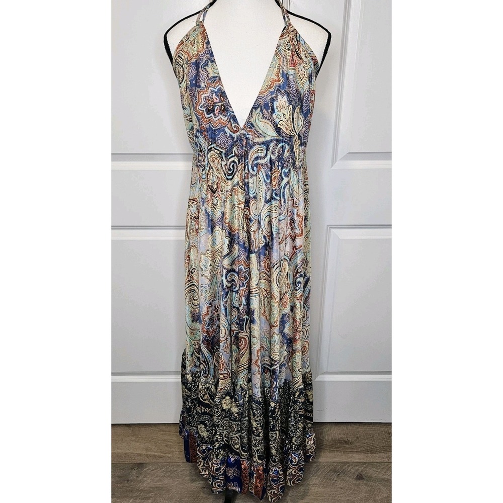 Karma Highway Halter Maxi Dress One Size Satin Backless Bohemian Resort‎ Chic